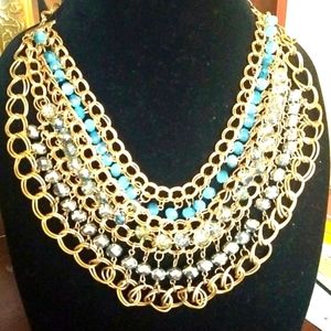 Fashion jewelry, four layers turquoise and Gold necklace, Lobster Claw Claspe.